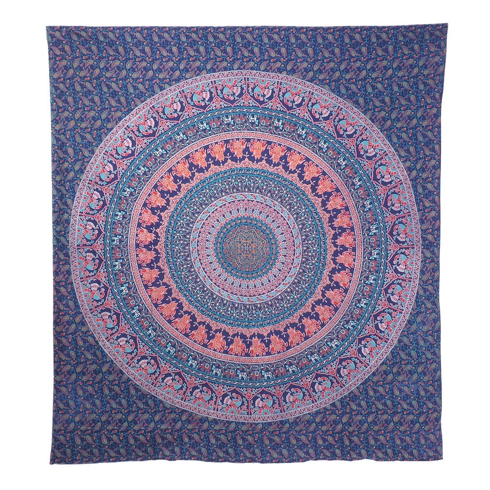 92" X 84" Green Blue And Orange Mandala Cotton Hanging Tapestry — view 2