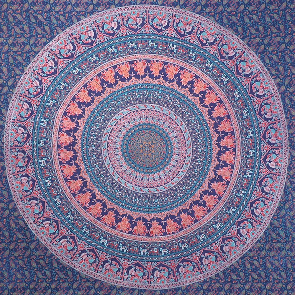 92" X 84" Green Blue And Orange Mandala Cotton Hanging Tapestry — view 6