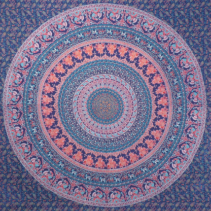 92" X 84" Green Blue And Orange Mandala Cotton Hanging Tapestry