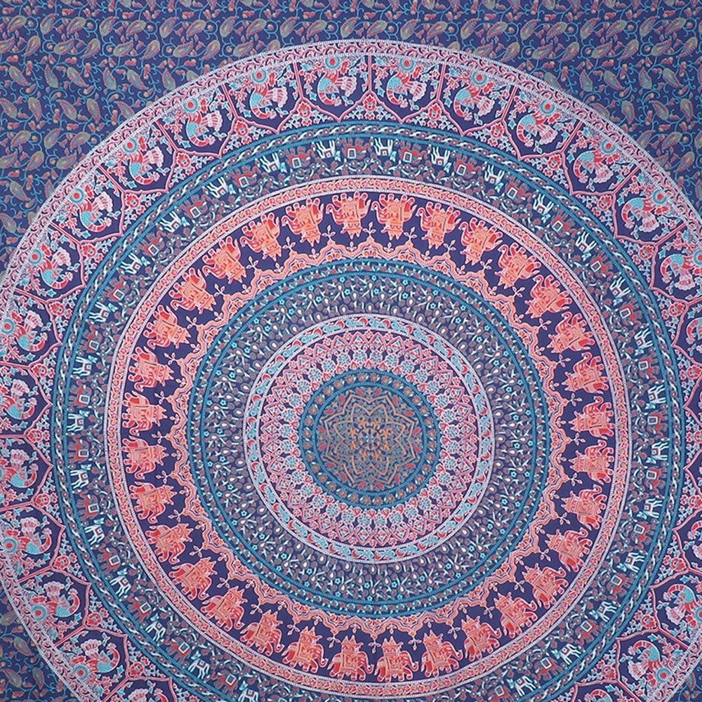 92" X 84" Green Blue And Orange Mandala Cotton Hanging Tapestry — view 3