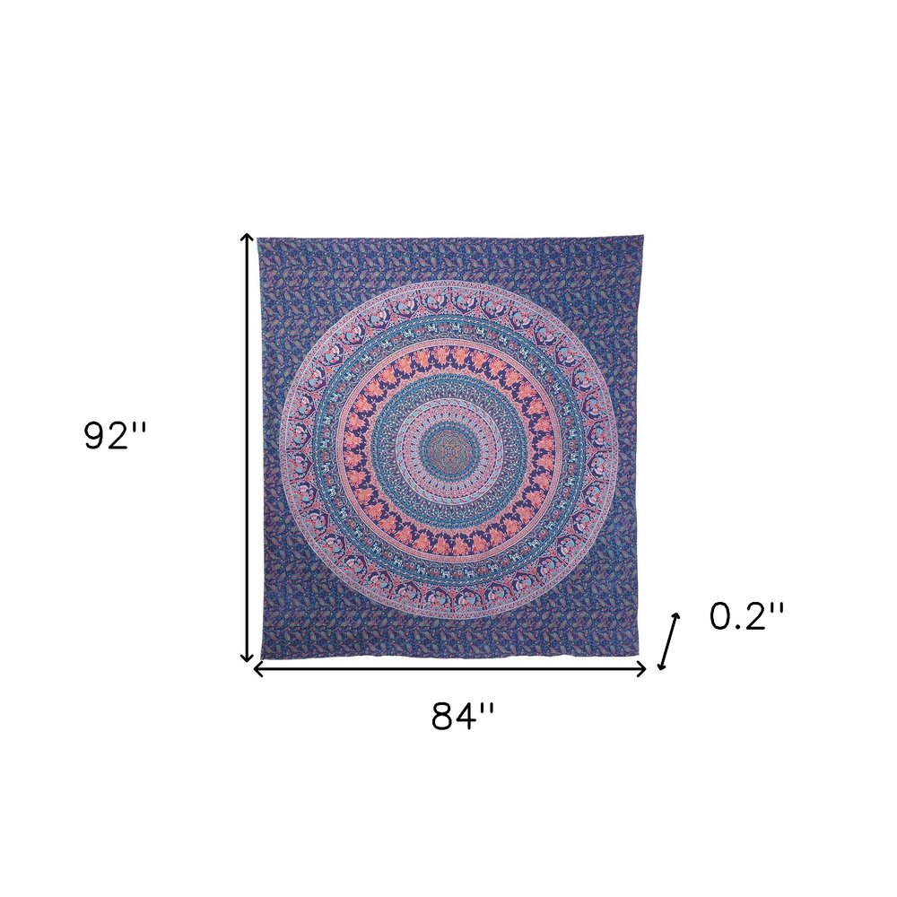 92" X 84" Green Blue And Orange Mandala Cotton Hanging Tapestry — view 5