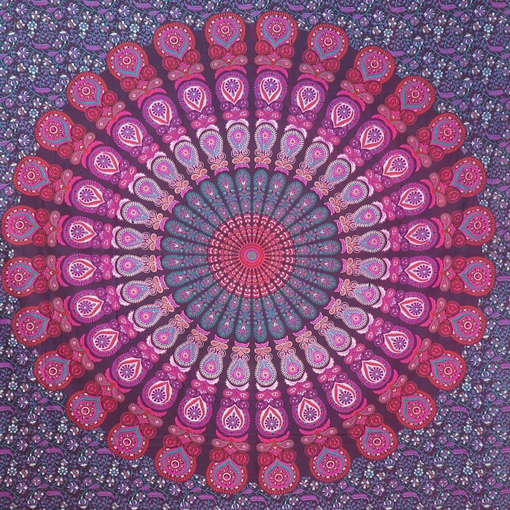 92" X 84" Pink Red And Purple Mandala Cotton Hanging Tapestry — view 6