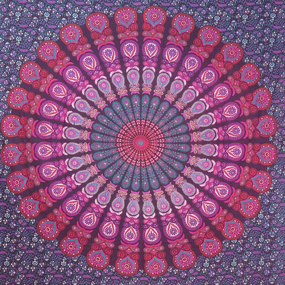 92" X 84" Pink Red And Purple Mandala Cotton Hanging Tapestry