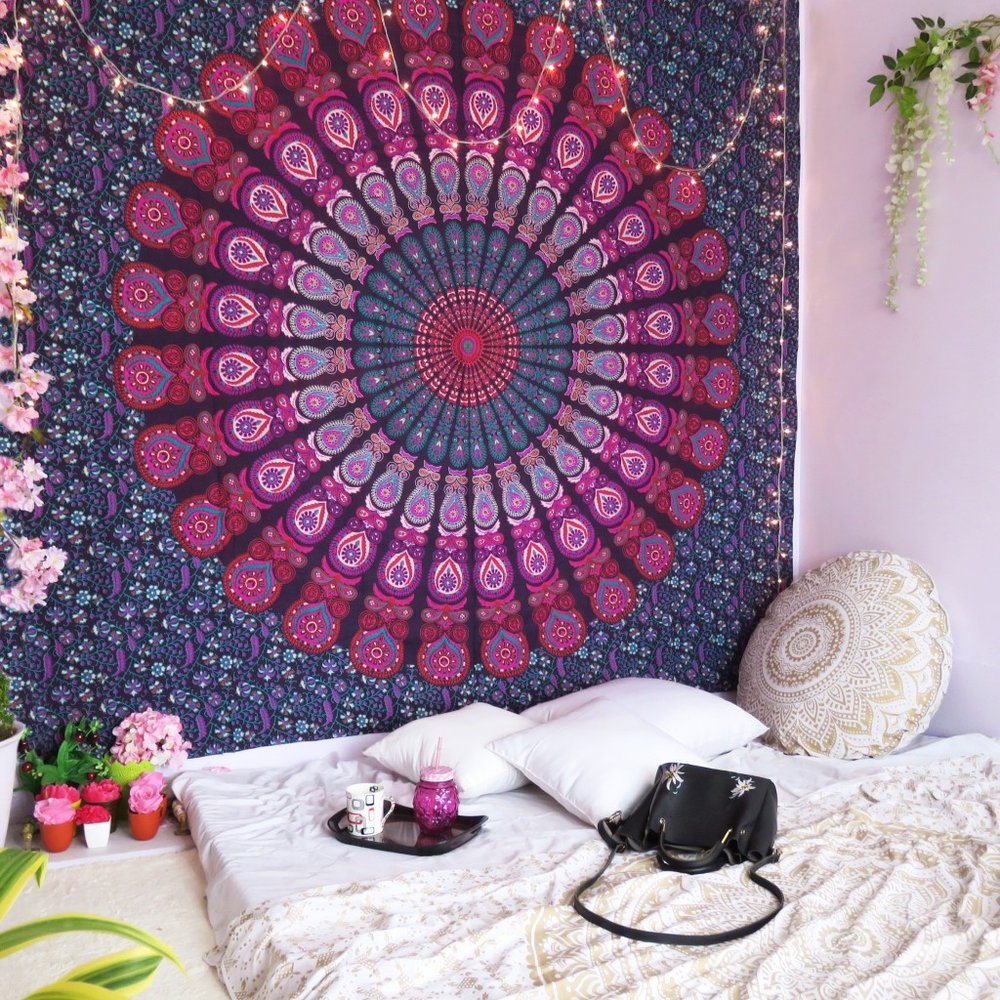 92" X 84" Pink Red And Purple Mandala Cotton Hanging Tapestry — view 4