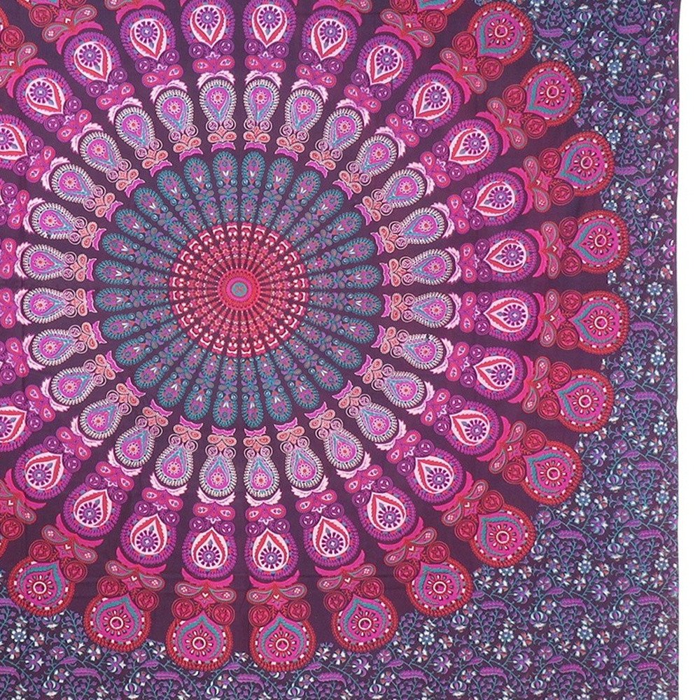 92" X 84" Pink Red And Purple Mandala Cotton Hanging Tapestry — view 3