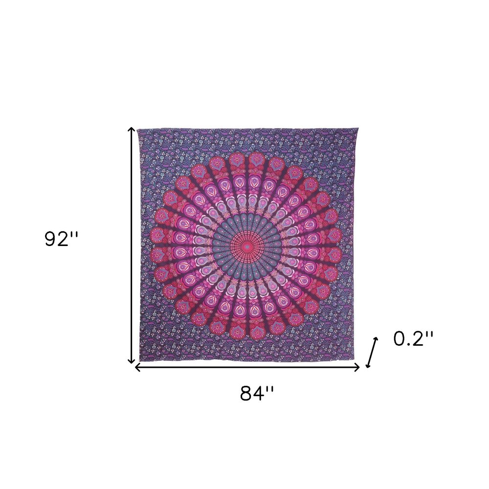 92" X 84" Pink Red And Purple Mandala Cotton Hanging Tapestry
