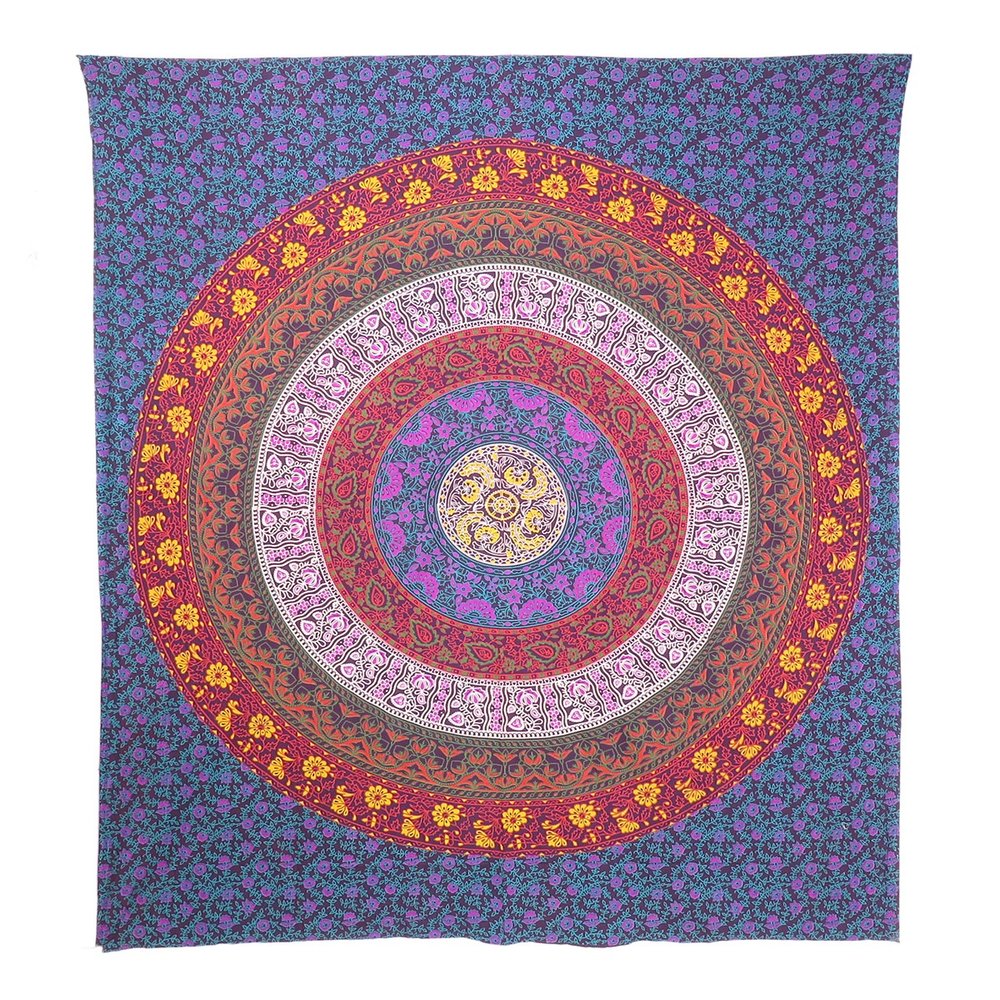 92" X 84" Blue Red And Yellow Mandala Cotton Hanging Tapestry — view 2