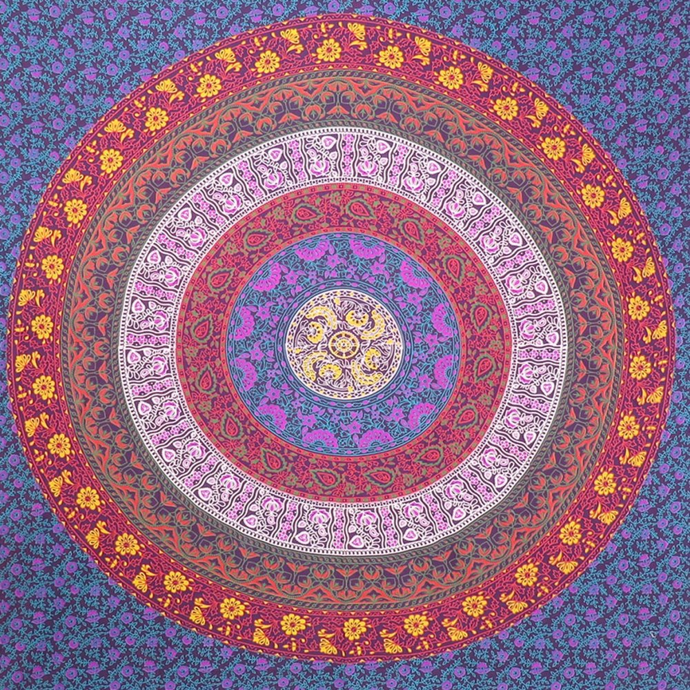 92" X 84" Blue Red And Yellow Mandala Cotton Hanging Tapestry — view 6