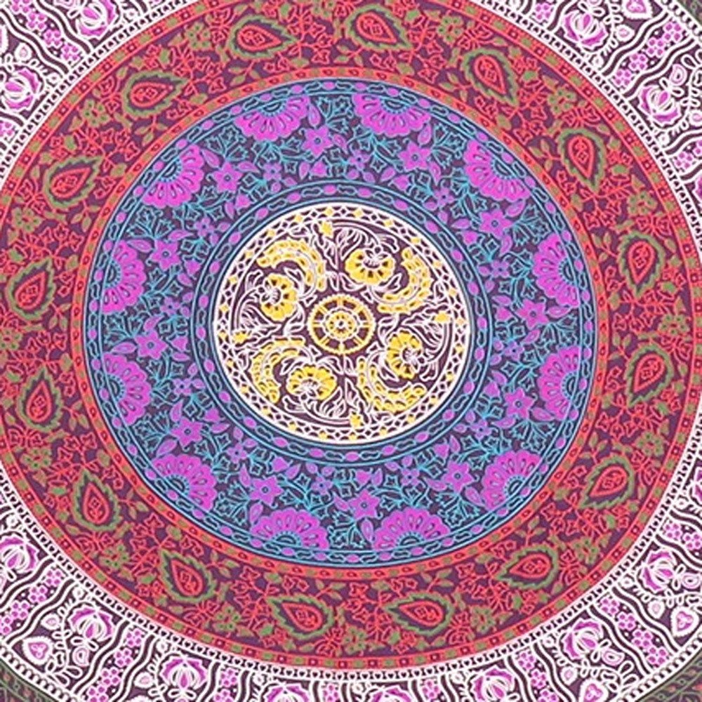 92" X 84" Blue Red And Yellow Mandala Cotton Hanging Tapestry — view 3