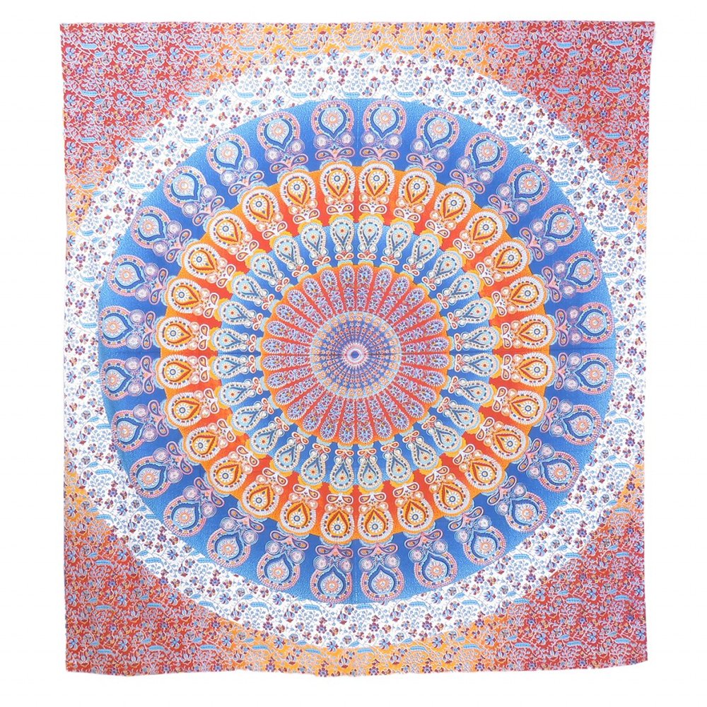92" X 84" Orange Blue And Yellow Mandala Cotton Hanging Tapestry — view 1