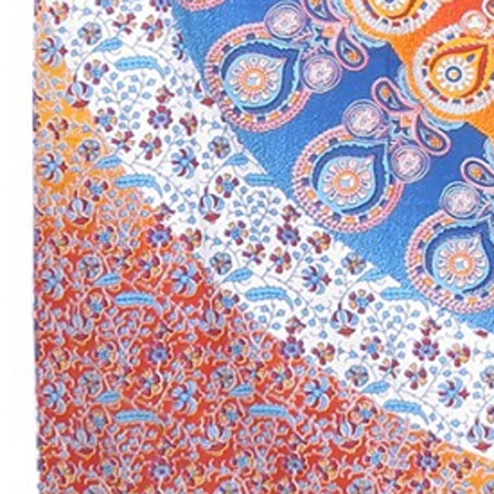 92" X 84" Orange Blue And Yellow Mandala Cotton Hanging Tapestry — view 3
