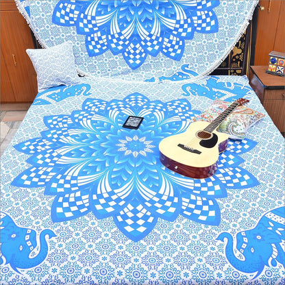 Blue And White Floral Cotton Queen Flat Sheet HomeRoots