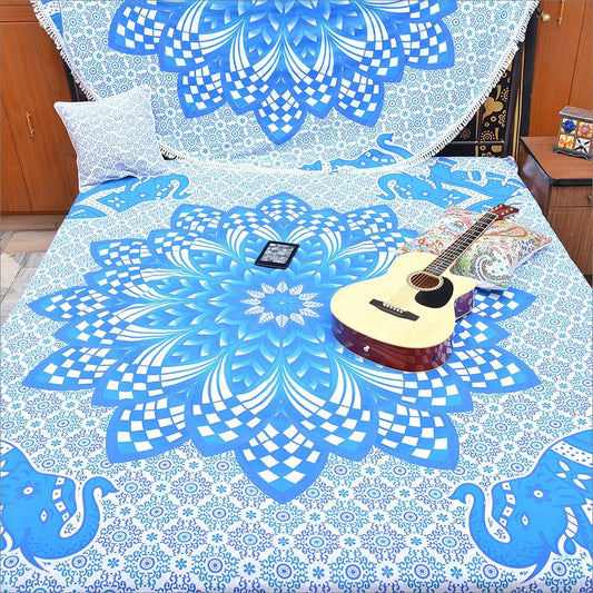 Blue And White Floral Cotton Queen Flat Sheet HomeRoots