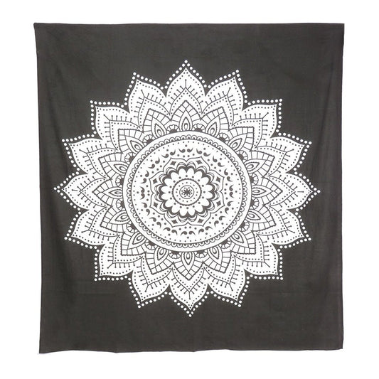 92" X 84" Black And White Mandala Cotton Hanging Tapestry