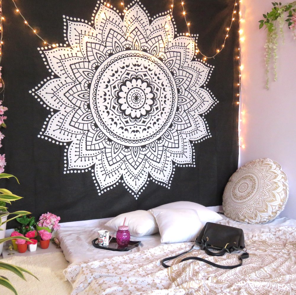 92" X 84" Black And White Mandala Cotton Hanging Tapestry — view 4