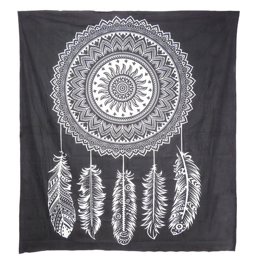 92" X 84" Black And White Abstract Cotton Hanging Tapestry