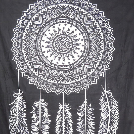 92" X 84" Black And White Abstract Cotton Hanging Tapestry
