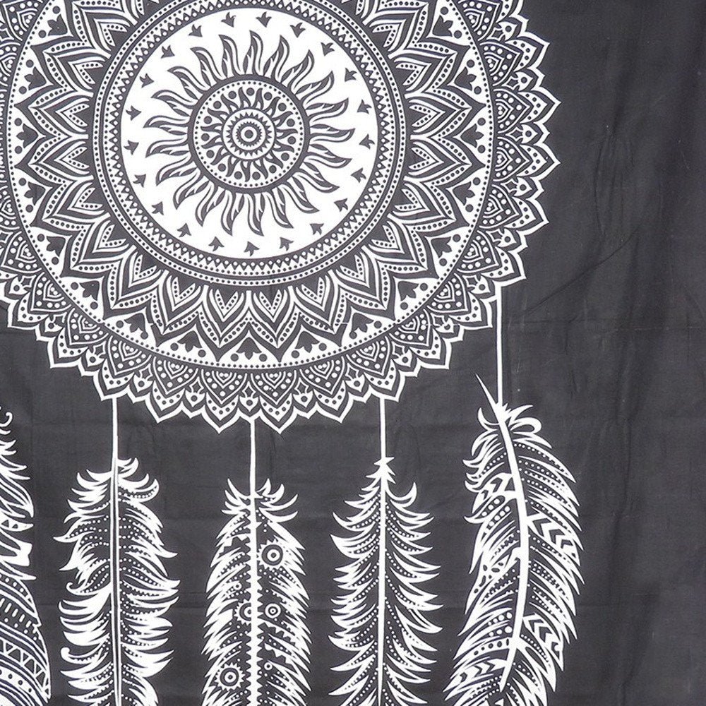 92" X 84" Black And White Abstract Cotton Hanging Tapestry — view 3