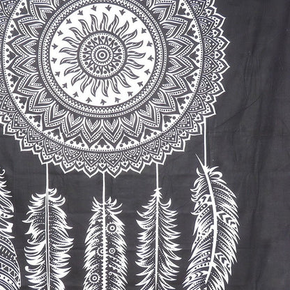 92" X 84" Black And White Abstract Cotton Hanging Tapestry