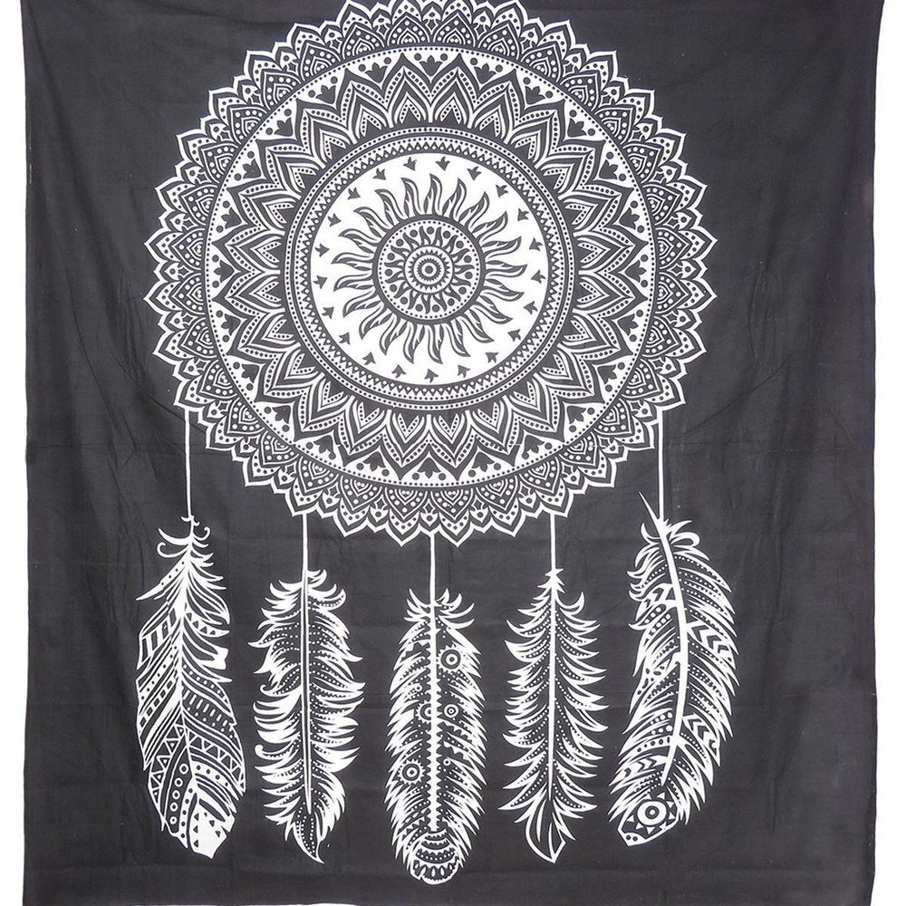 92" X 84" Black And White Abstract Cotton Hanging Tapestry — view 7