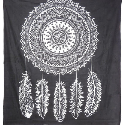 92" X 84" Black And White Abstract Cotton Hanging Tapestry