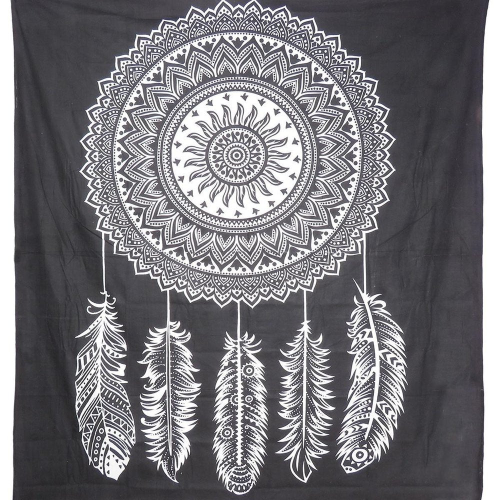 92" X 84" Black And White Abstract Cotton Hanging Tapestry — view 8