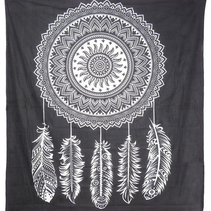 92" X 84" Black And White Abstract Cotton Hanging Tapestry
