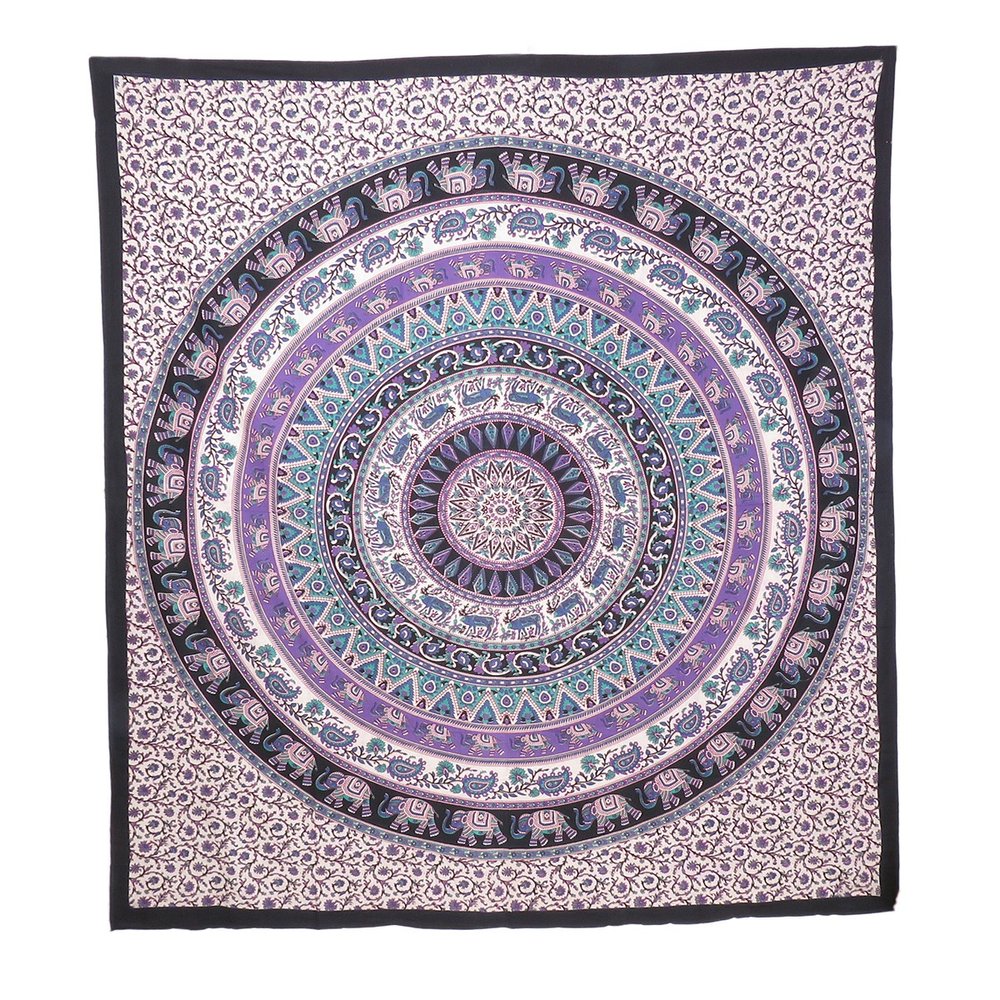92" X 84" Purple Black And White Mandala Cotton Hanging Tapestry — view 1