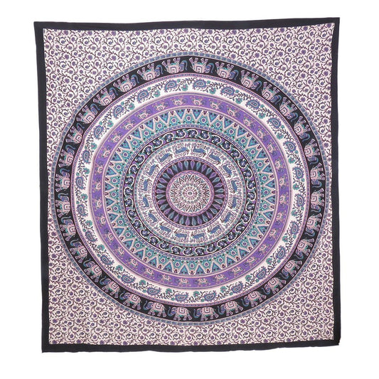 92" X 84" Purple Black And White Mandala Cotton Hanging Tapestry