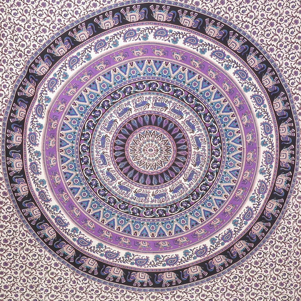 92" X 84" Purple Black And White Mandala Cotton Hanging Tapestry — view 2