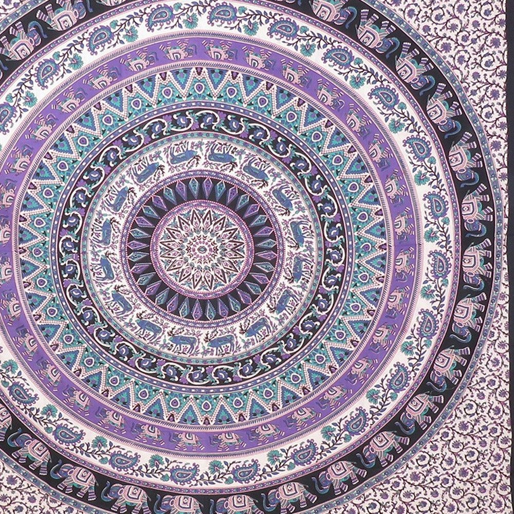 92" X 84" Purple Black And White Mandala Cotton Hanging Tapestry — view 3