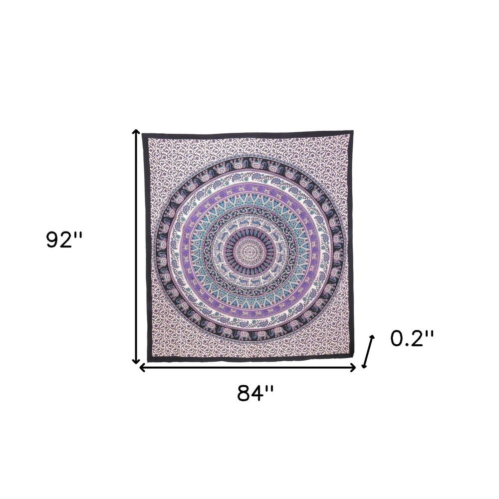 92" X 84" Purple Black And White Mandala Cotton Hanging Tapestry — view 4