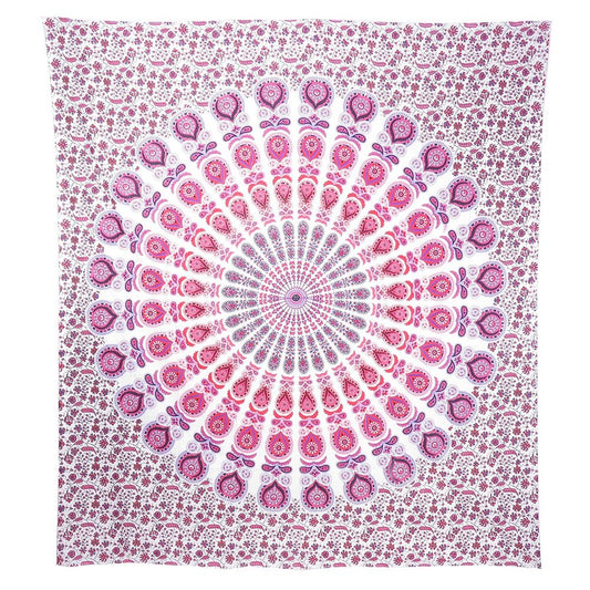 92" X 84" Pink White And Red Mandala Cotton Hanging Tapestry