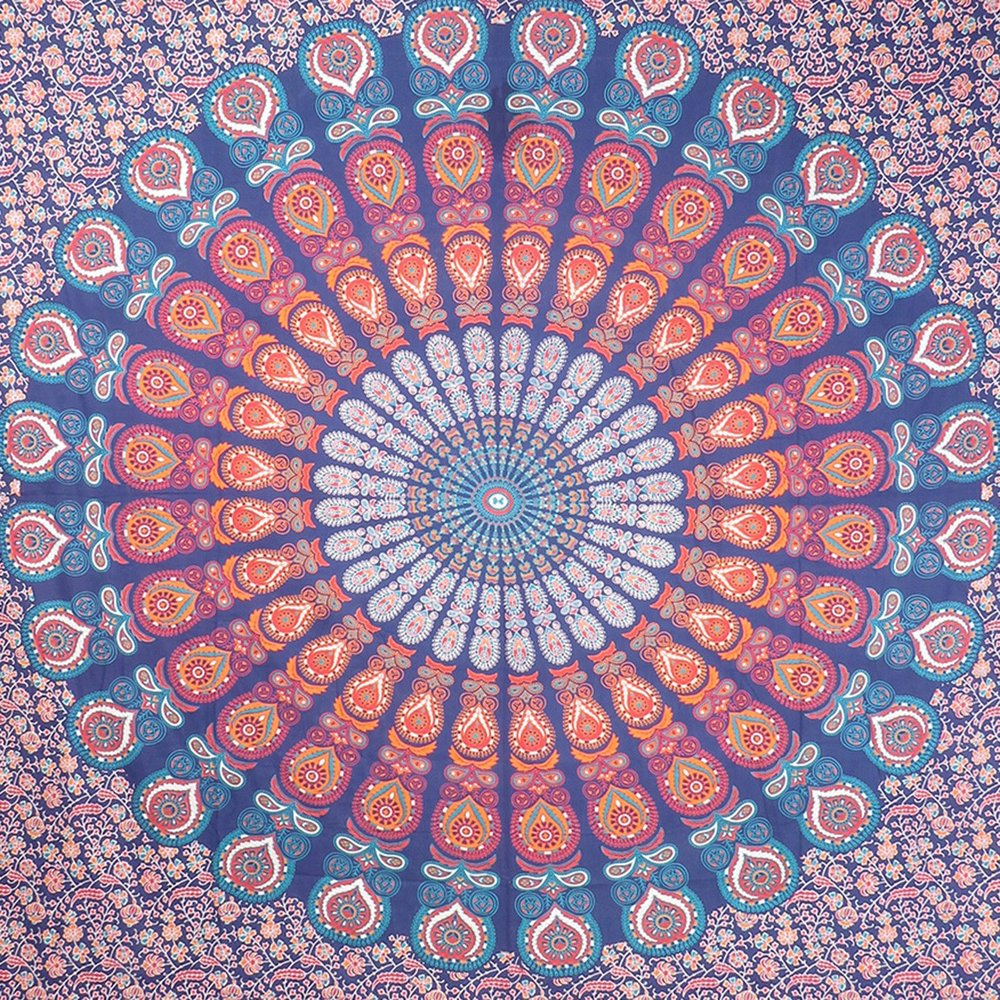 92" X 84" Orange Purple And Blue Mandala Cotton Hanging Tapestry — view 3