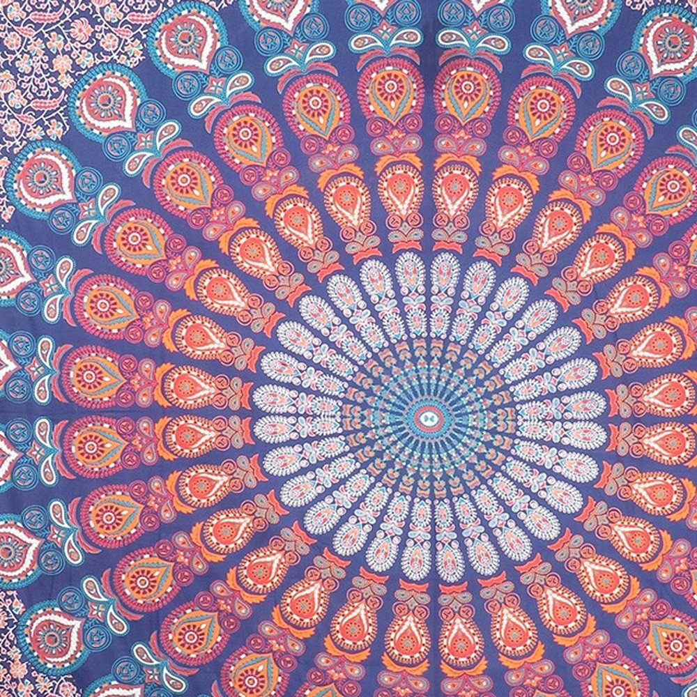 92" X 84" Orange Purple And Blue Mandala Cotton Hanging Tapestry — view 4