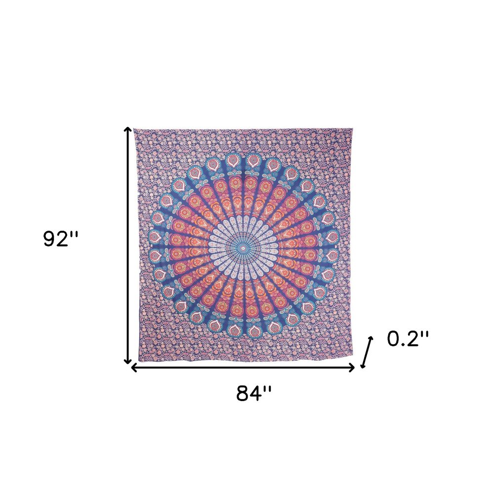 92" X 84" Orange Purple And Blue Mandala Cotton Hanging Tapestry — view 6