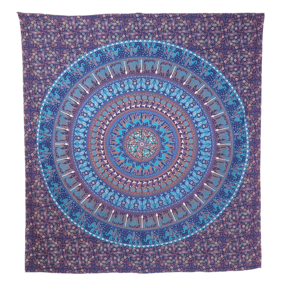 92" X 84" Sky Blue And Purple Mandala Cotton Hanging Tapestry