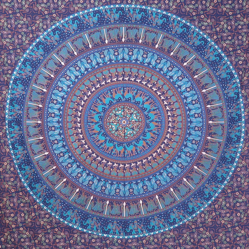 92" X 84" Sky Blue And Purple Mandala Cotton Hanging Tapestry — view 2