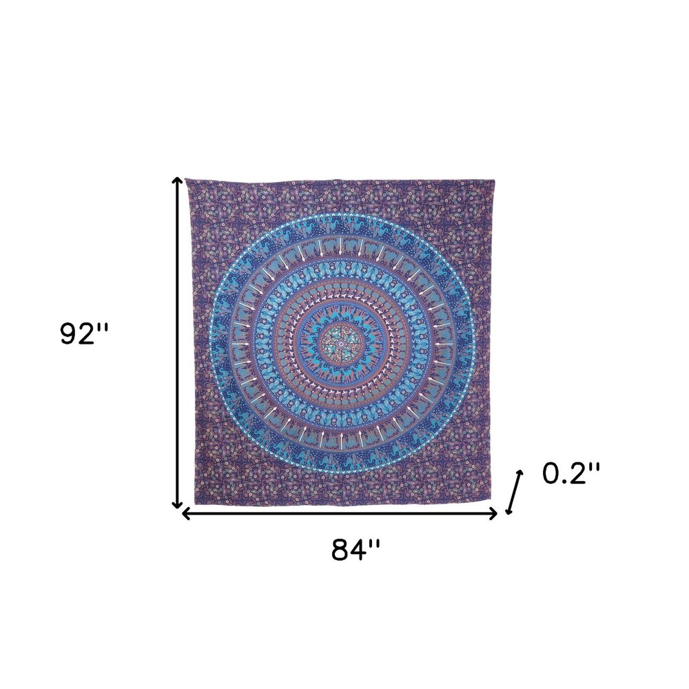 92" X 84" Sky Blue And Purple Mandala Cotton Hanging Tapestry — view 4