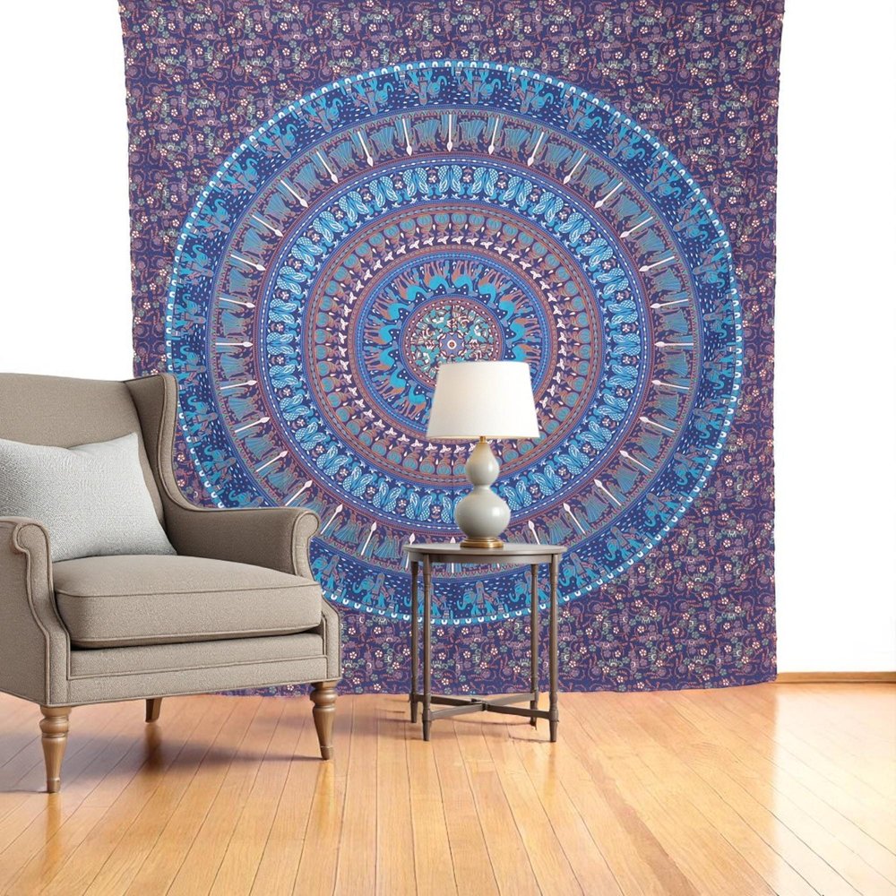 92" X 84" Sky Blue And Purple Mandala Cotton Hanging Tapestry — view 5