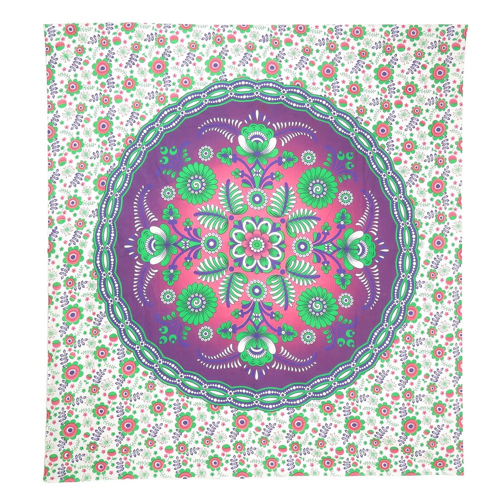 88" X 84" Green Purple And White Floral Cotton Hanging Tapestry — view 2