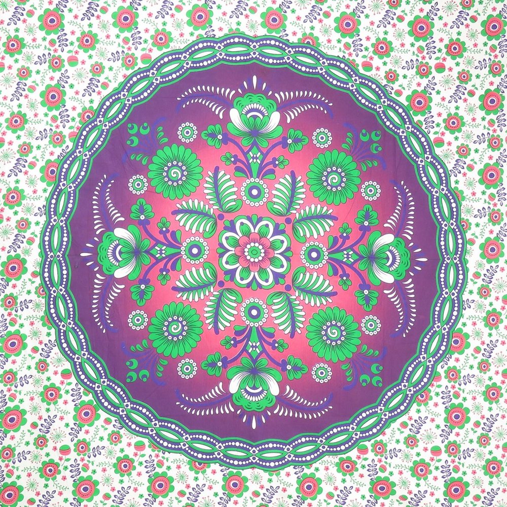 88" X 84" Green Purple And White Floral Cotton Hanging Tapestry — view 4