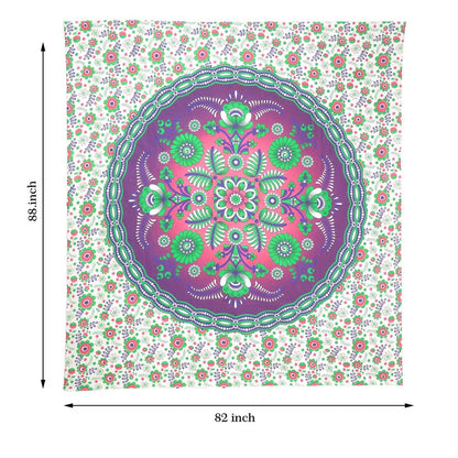 88" X 84" Green Purple And White Floral Cotton Hanging Tapestry