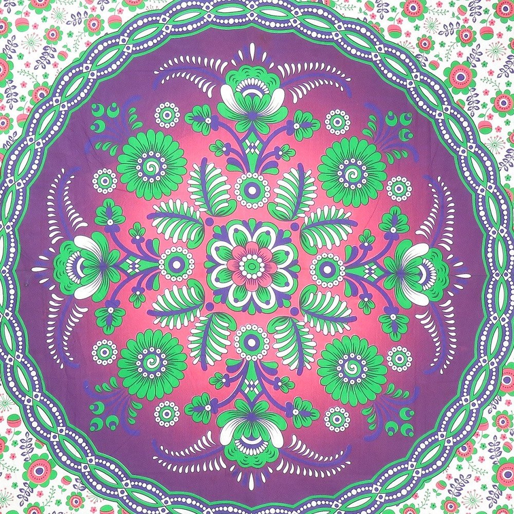 88" X 84" Green Purple And White Floral Cotton Hanging Tapestry — view 3