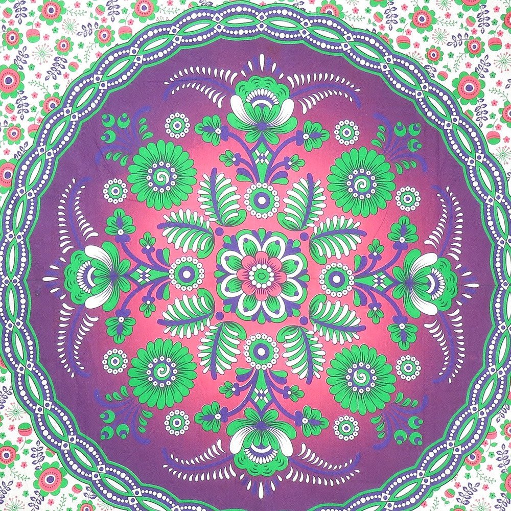 88" X 84" Green Purple And White Floral Cotton Hanging Tapestry — view 5