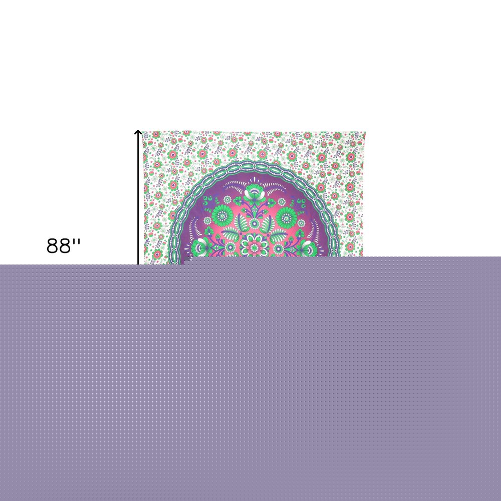 88" X 84" Green Purple And White Floral Cotton Hanging Tapestry
