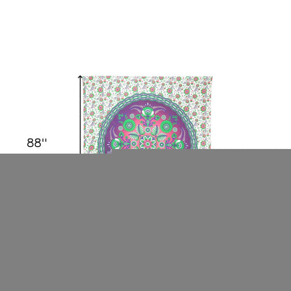 88" X 84" Green Purple And White Floral Cotton Hanging Tapestry
