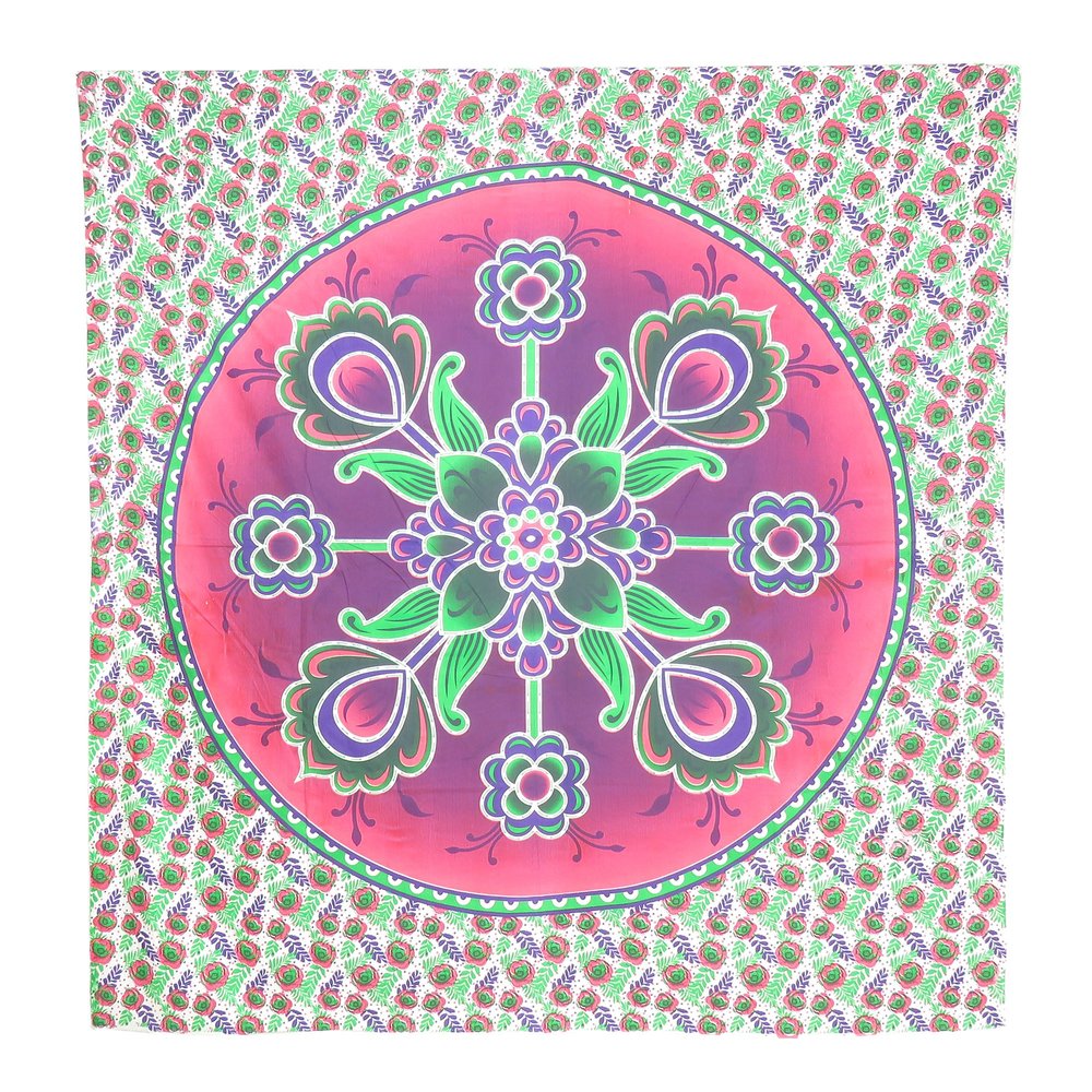 88" X 84" Green Pink And White Floral Cotton Hanging Tapestry — view 2