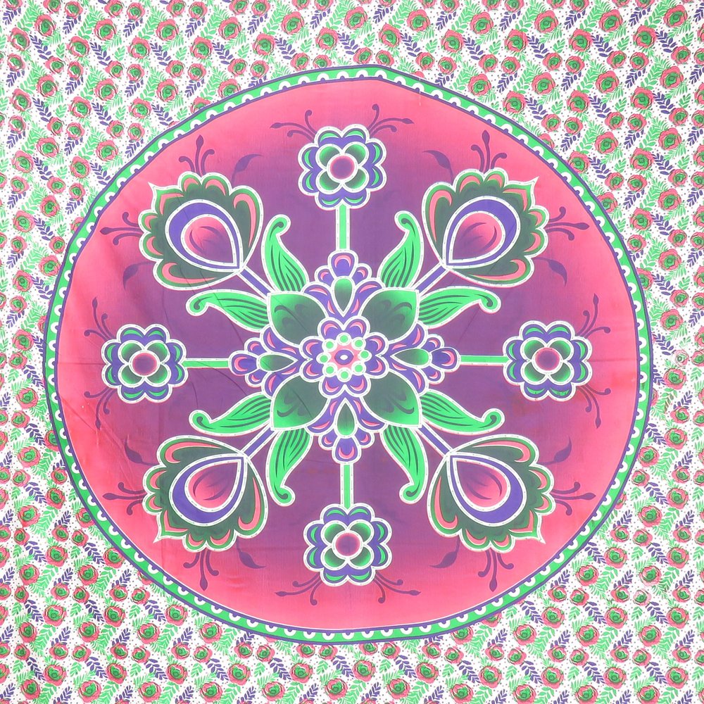 88" X 84" Green Pink And White Floral Cotton Hanging Tapestry