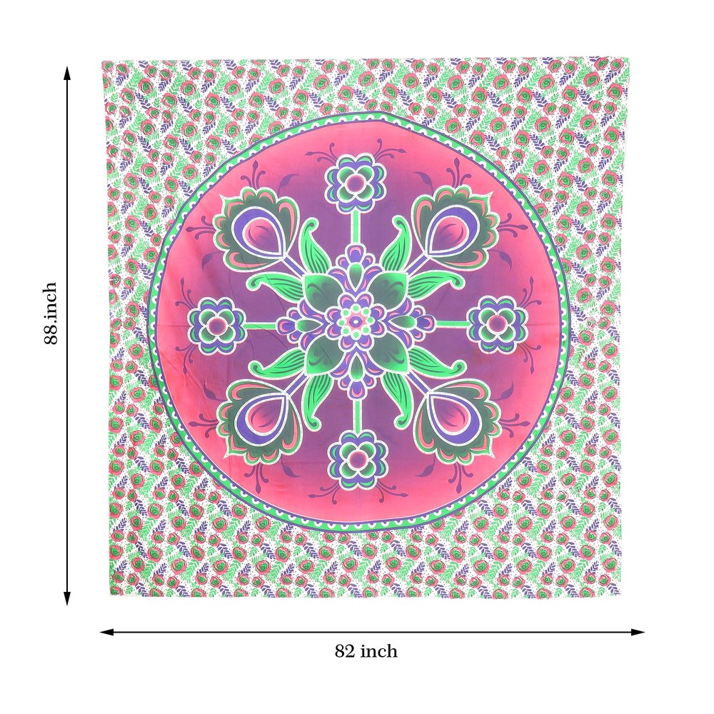 88" X 84" Green Pink And White Floral Cotton Hanging Tapestry — view 7